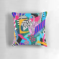 Colorful abstract pillow cover with freehand leaf and tropical jungle motif