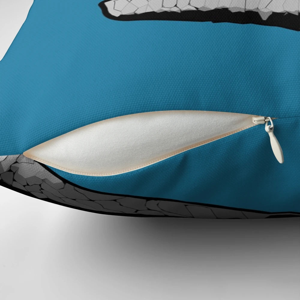 A plush pillow featuring a striking image of a dinosaur, perfect for adding a touch of Jurassic style to your home.