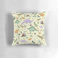 Soft, plush dinosaur pillow featuring a mix of popular prehistoric creatures like brontosaurus, triceratops, and tyrannosaurus rex.