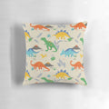 Jurassic dinosaur pillow featuring a vibrant mix of primary colors