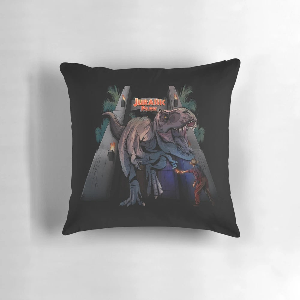 Jurassic Park T-Rex and Dr. Alan Grant illustrated pillow