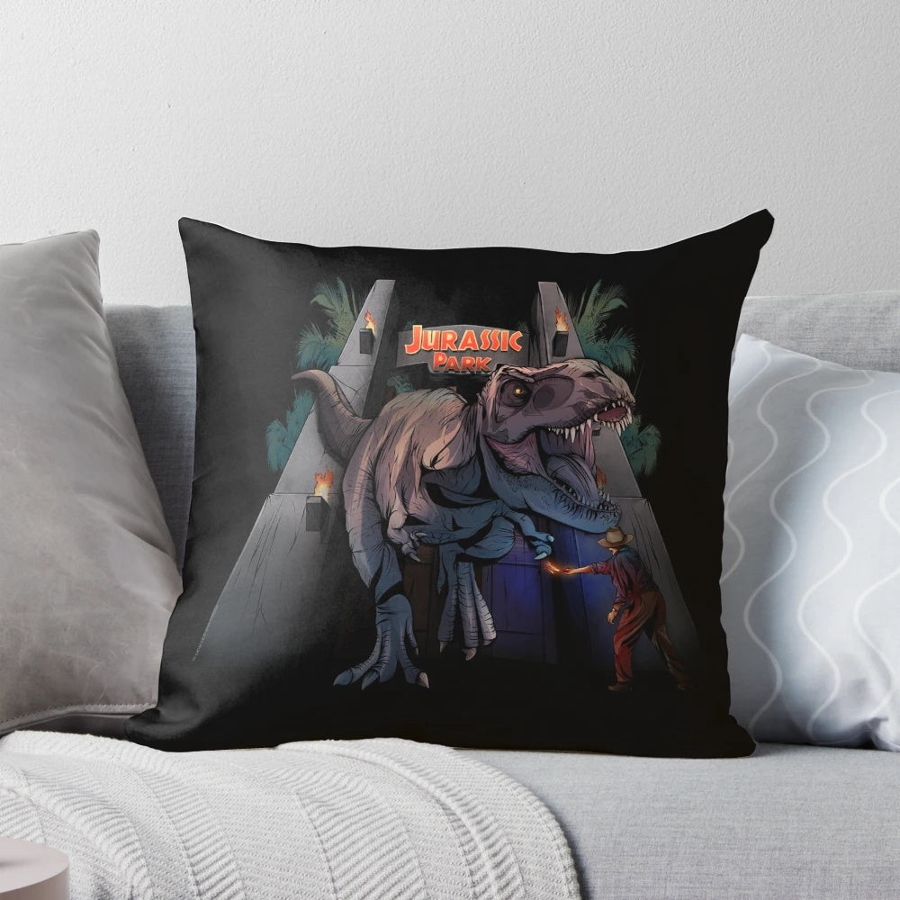 Jurassic Park T-Rex and Dr. Alan Grant illustrated pillow