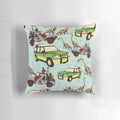 Vibrant, dinosaur-themed Jurassic Ride pillow with jeep and brachiosaurus design