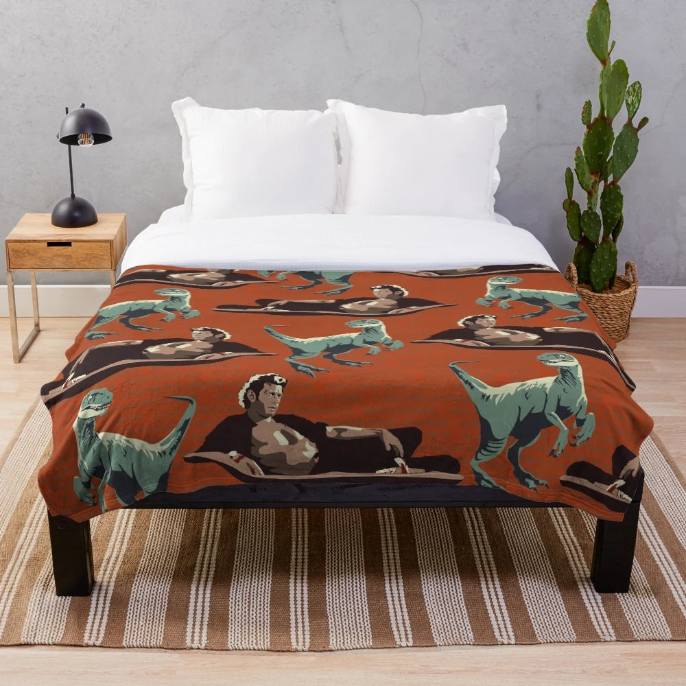 Jurassic-themed plush blanket with DNA and dinosaur patterns