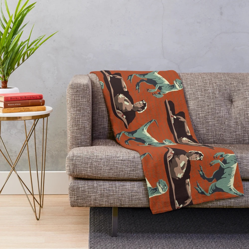 Jurassic-themed plush blanket with DNA and dinosaur patterns