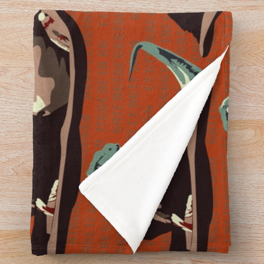 Jurassic-themed plush blanket with DNA and dinosaur patterns