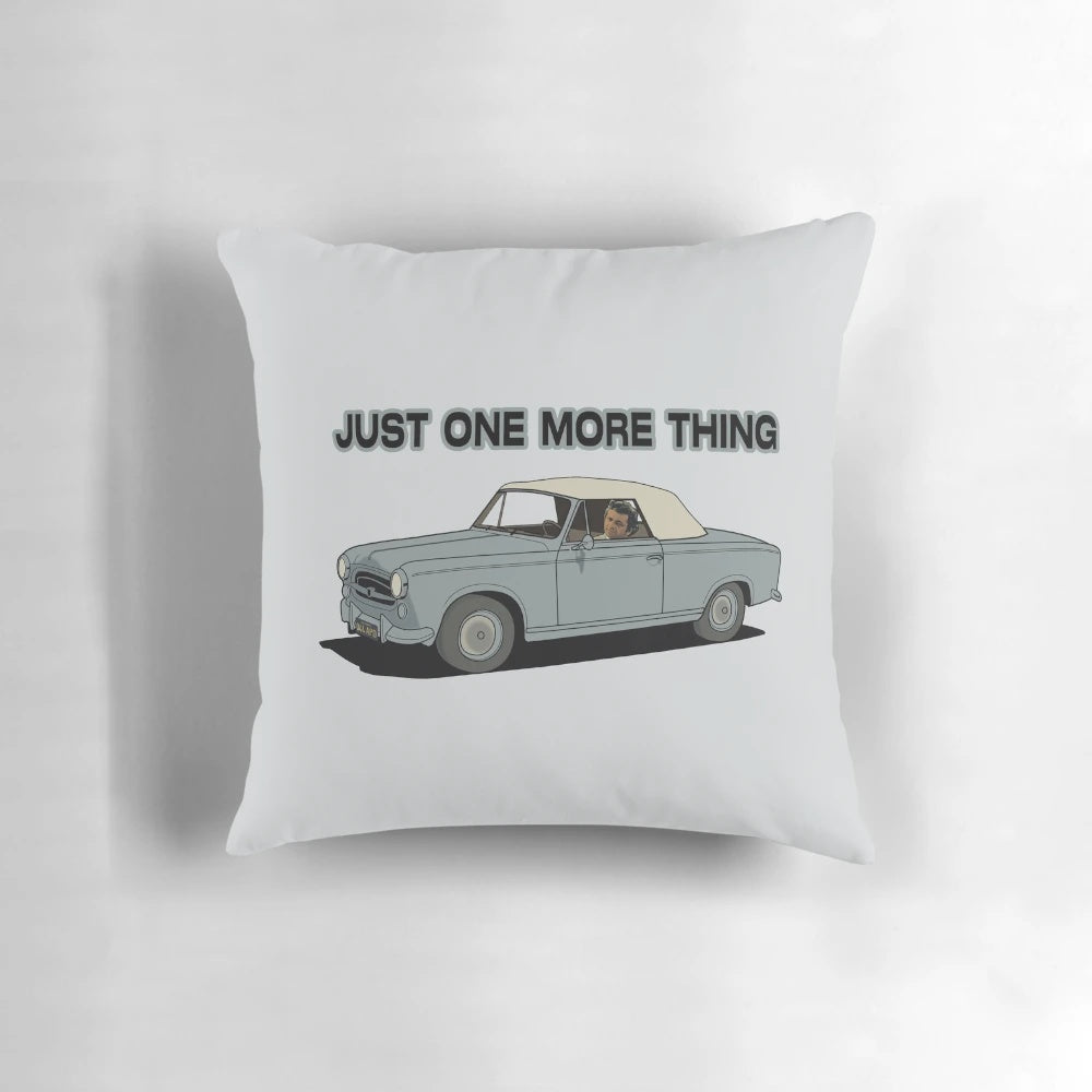 Columbo-themed decorative throw pillow with Peter Falk and Peugeot car