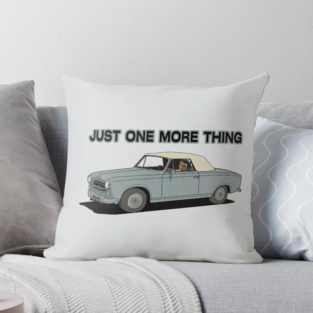 Columbo-themed decorative throw pillow with Peter Falk and Peugeot car