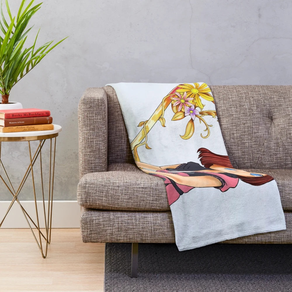 Kairi from Kingdom Hearts with Destiny's Embrace Keyblade in chibi style on a plush blanket