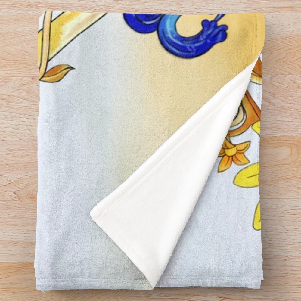 Kairi from Kingdom Hearts with Destiny's Embrace Keyblade in chibi style on a plush blanket