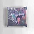 Kalopsia cosmic pillow with a psychedelic, surreal design featuring a wolf in a cosmic landscape