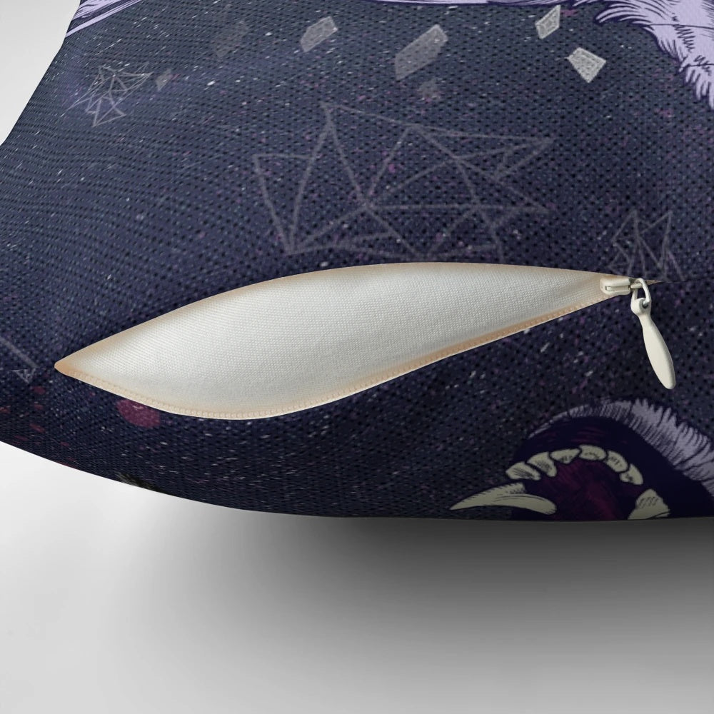 Kalopsia cosmic pillow with a psychedelic, surreal design featuring a wolf in a cosmic landscape