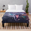 Kalopsia plush blanket featuring a psychedelic, surreal design with wild animals in a celestial landscape