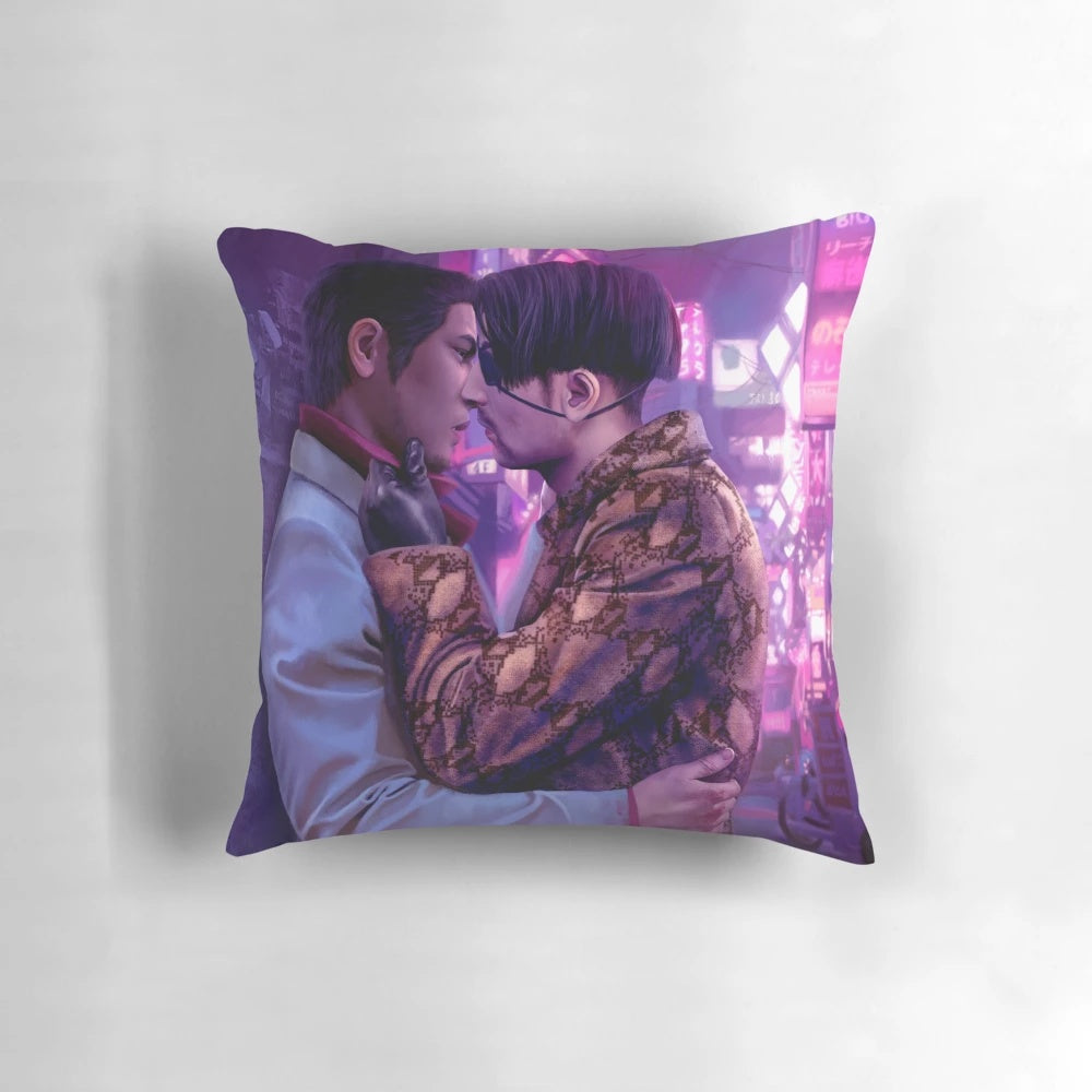 Kamurocho Yakuza video game inspired decorative pillow featuring Kazuma Kiryu and Goro Majima