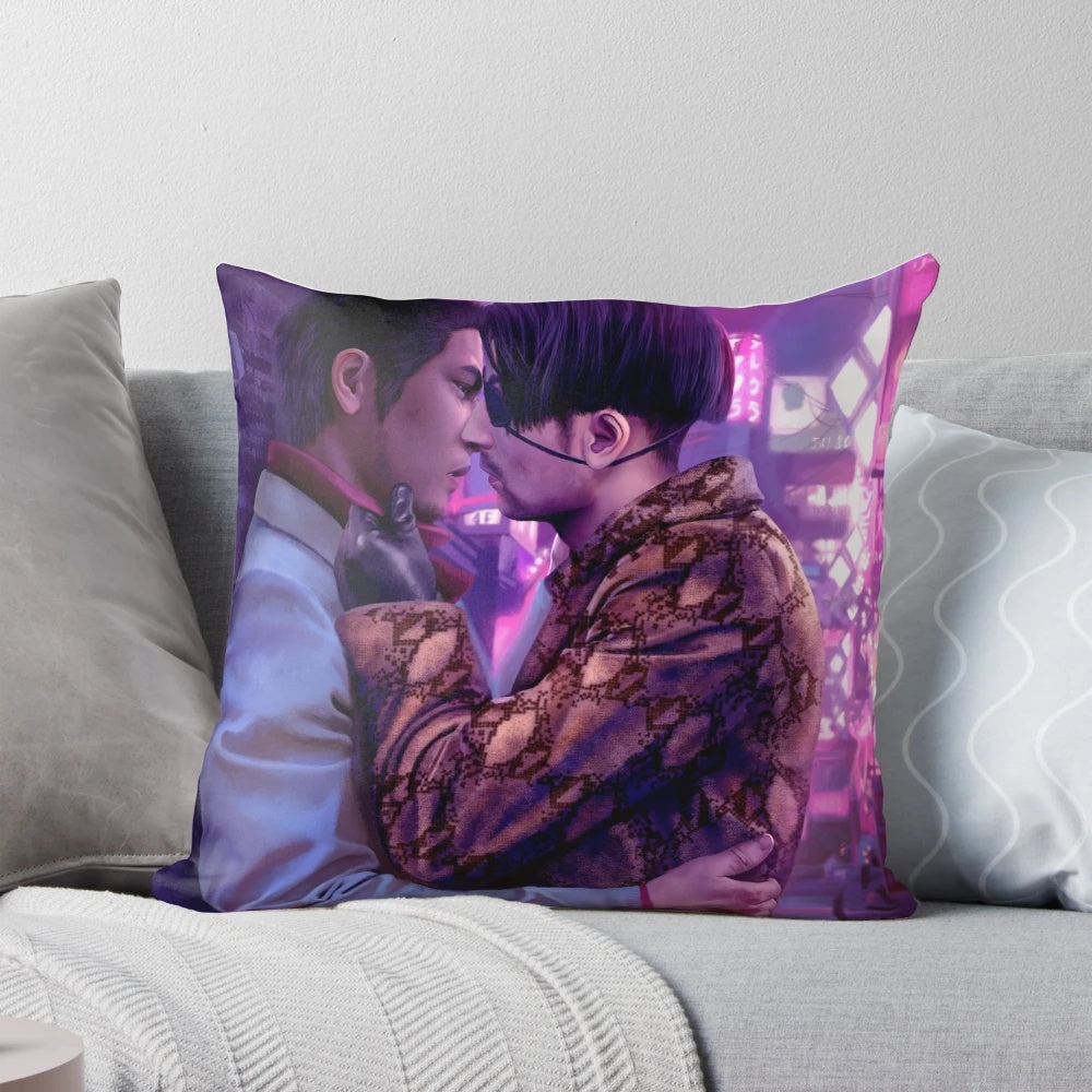 Kamurocho Yakuza video game inspired decorative pillow featuring Kazuma Kiryu and Goro Majima