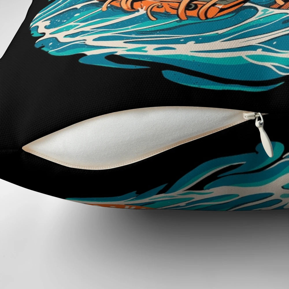 Kanagawa Wave Dragon Ramen Anime Pillow featuring a retro, kaiju-inspired design
