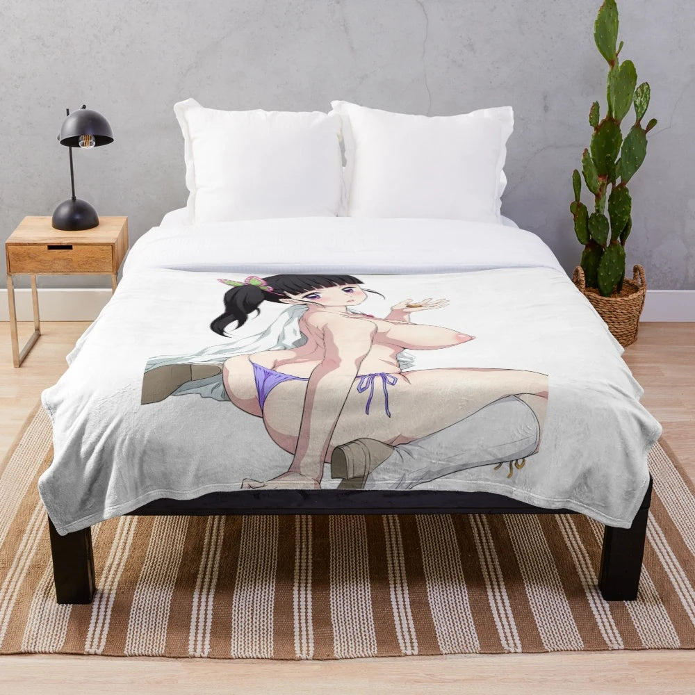 Anime-inspired plush blanket featuring a kawaii cartoon character