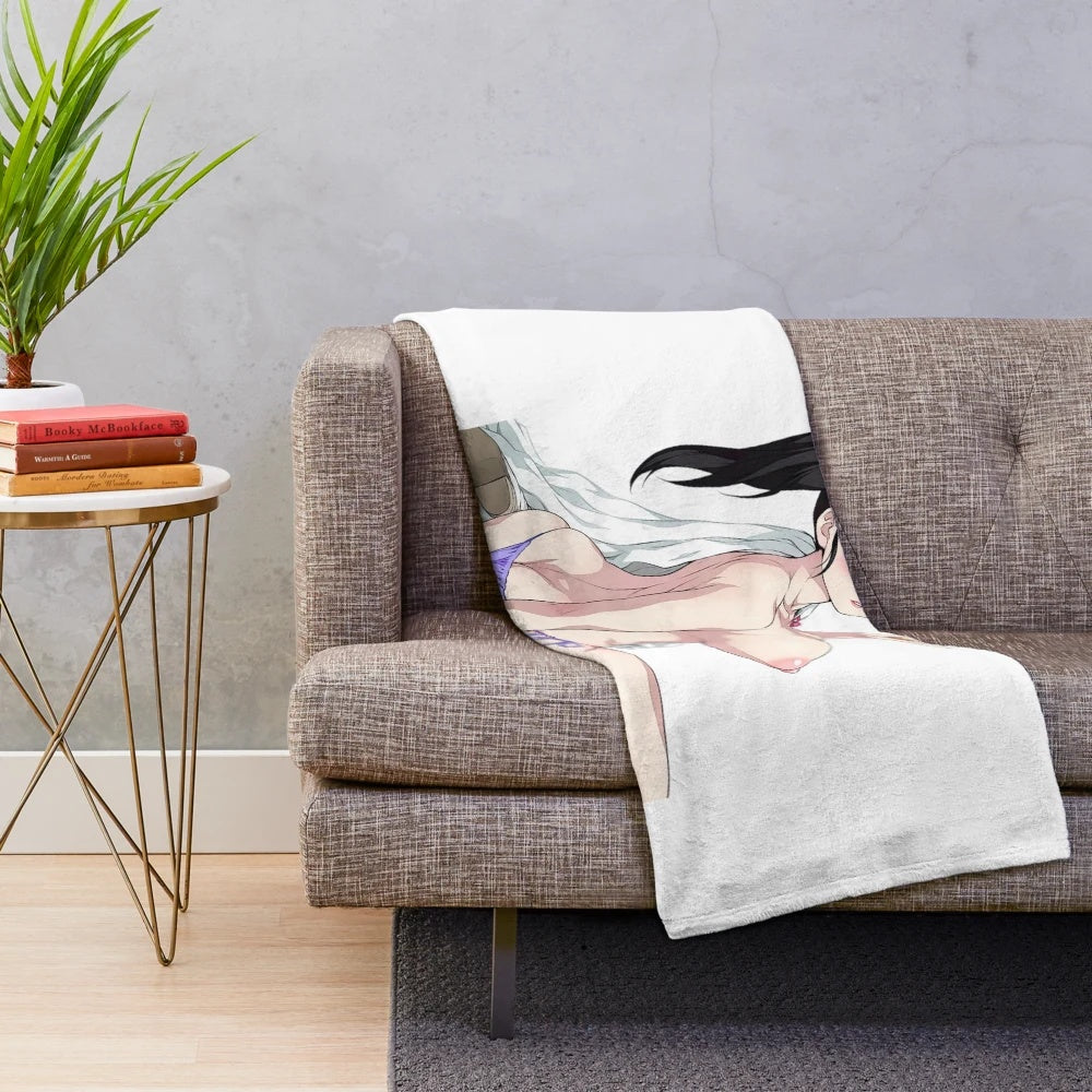 Anime-inspired plush blanket featuring a kawaii cartoon character