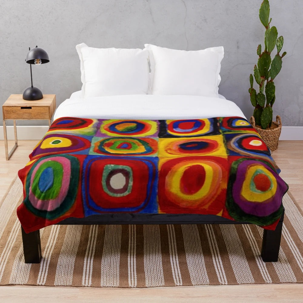Kandinsky inspired abstract art "Squares with Concentric Circles" plush blanket