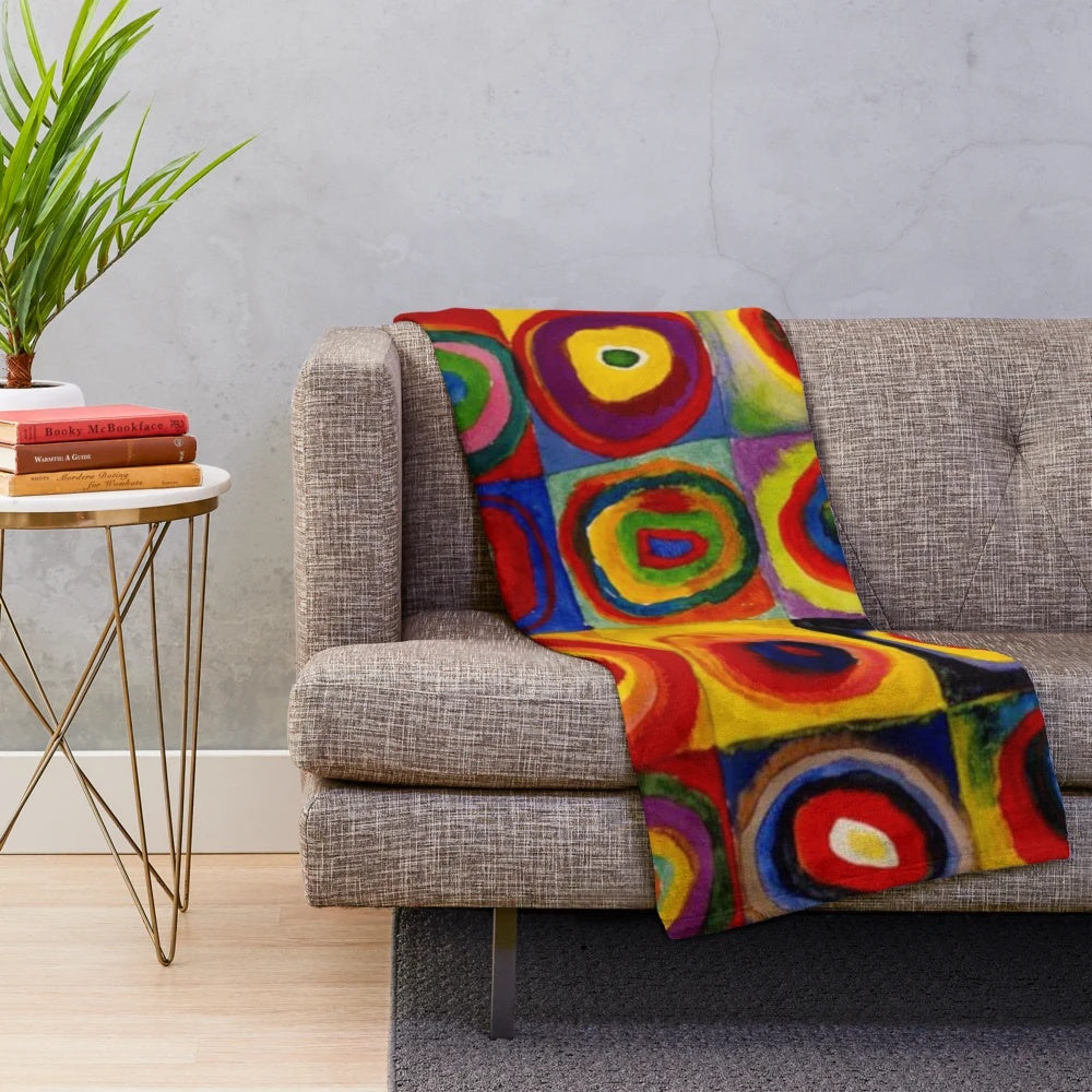Kandinsky inspired abstract art "Squares with Concentric Circles" plush blanket