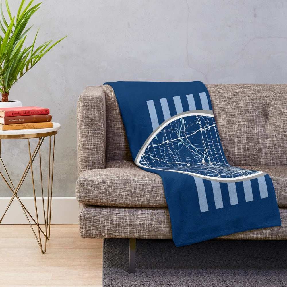Kansas City sports map design printed on a plush blanket