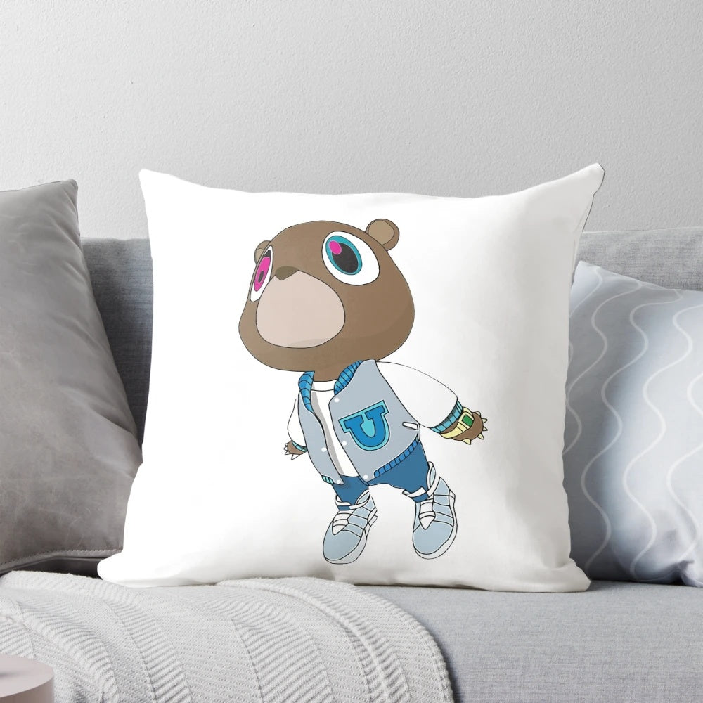Stylized pillow featuring Kanye West's iconic Graduation album artwork and bear logo