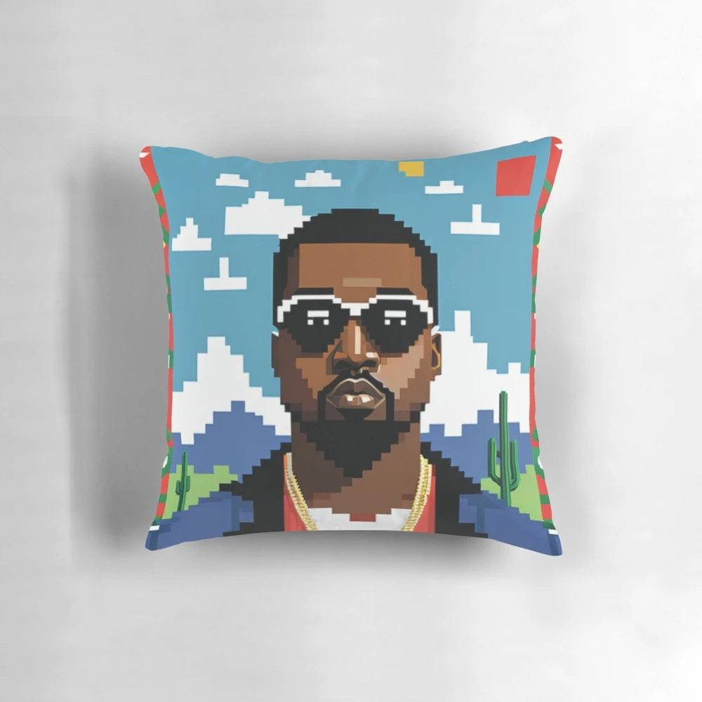 Kanye West Rap Yeezy Pillow with Vibrant Pixel Art Design