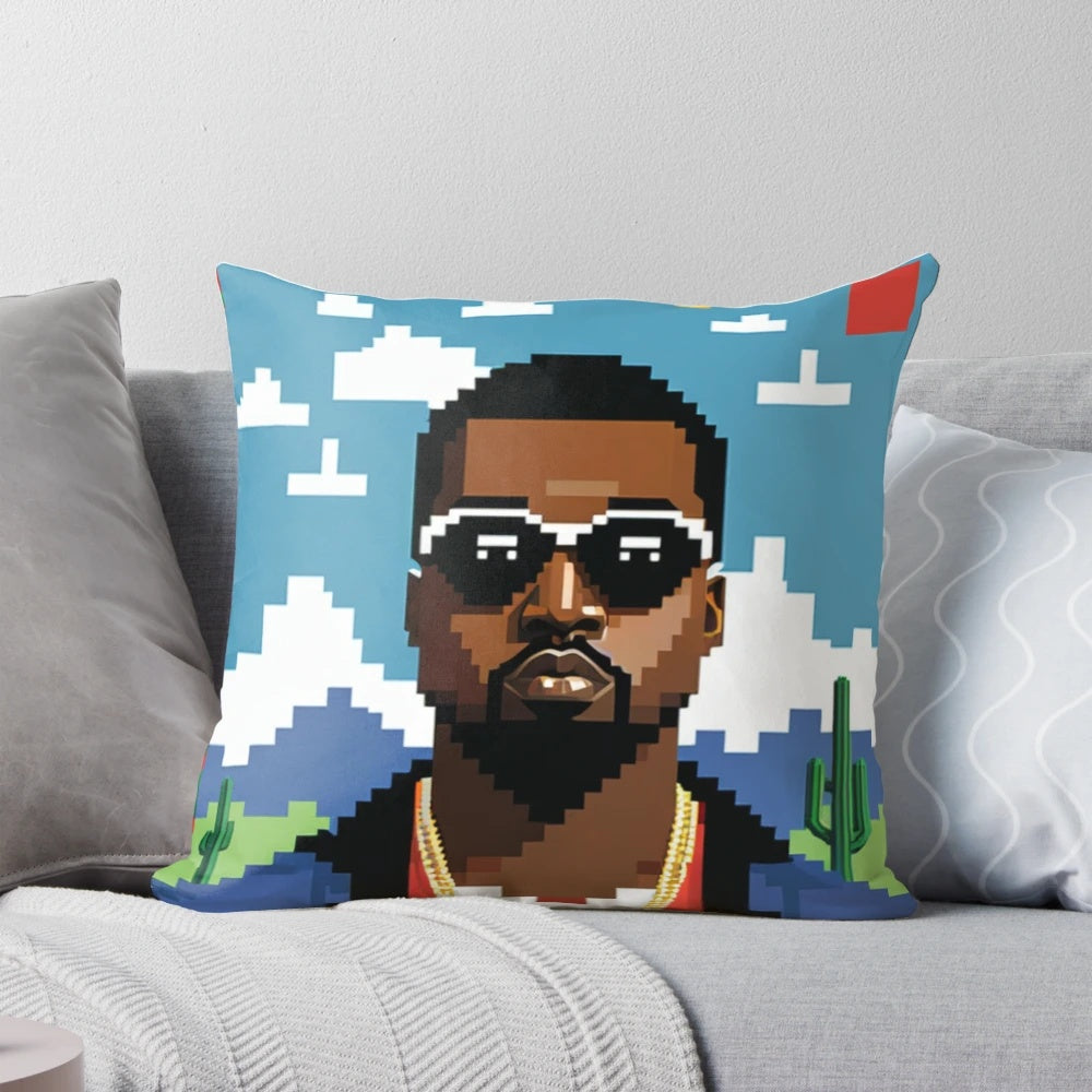 Kanye West Rap Yeezy Pillow with Vibrant Pixel Art Design