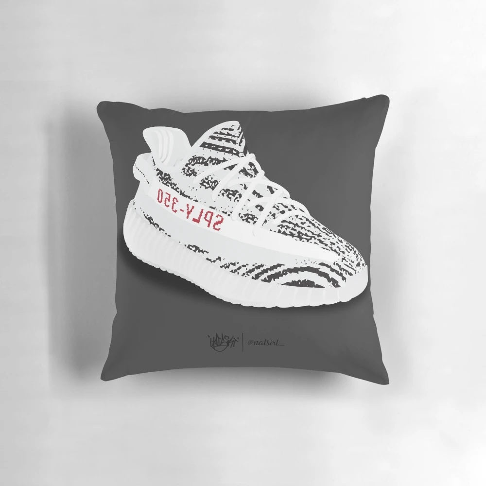 Yeezy Zebra-inspired decorative pillow featuring Kanye West's iconic sneaker design