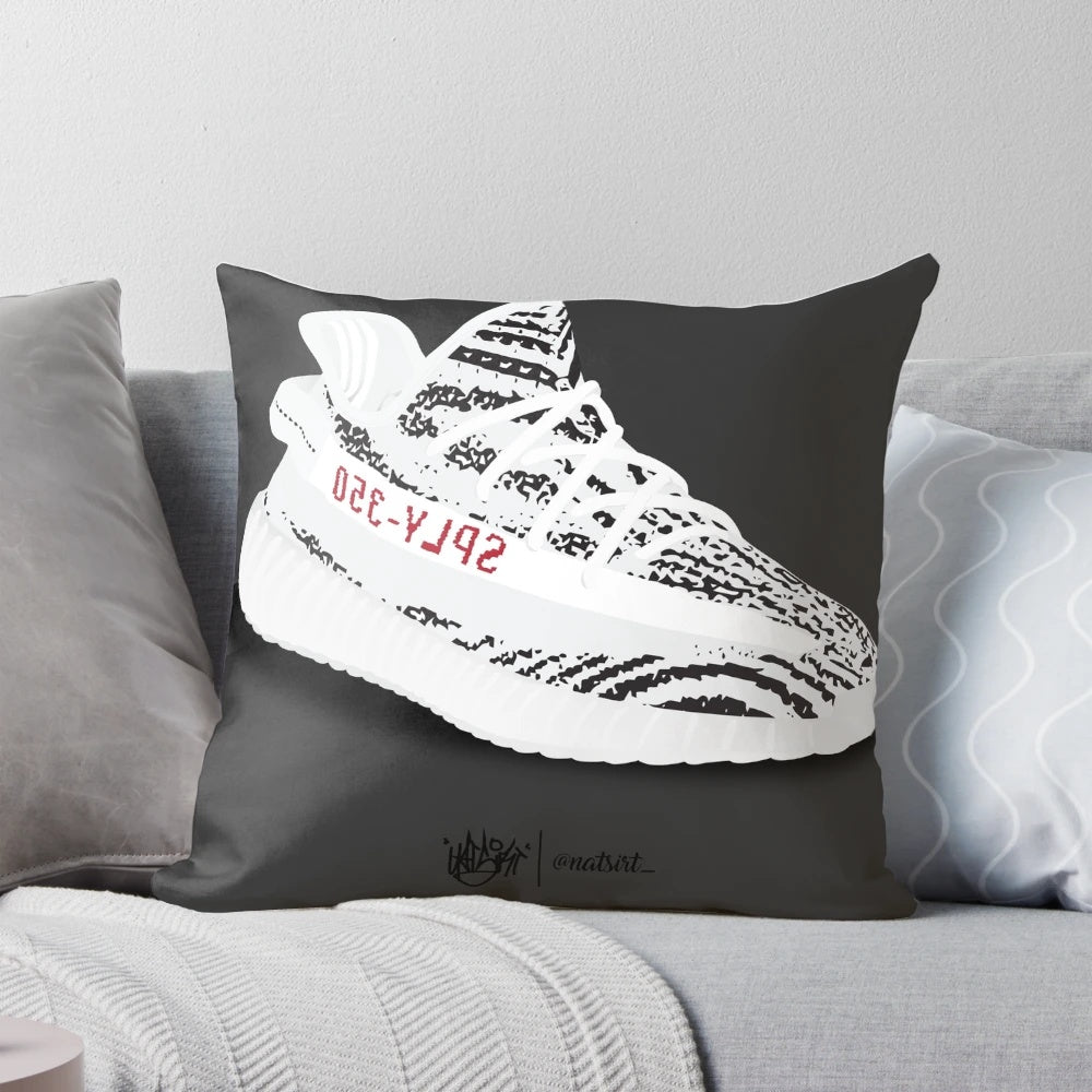 Yeezy Zebra-inspired decorative pillow featuring Kanye West's iconic sneaker design