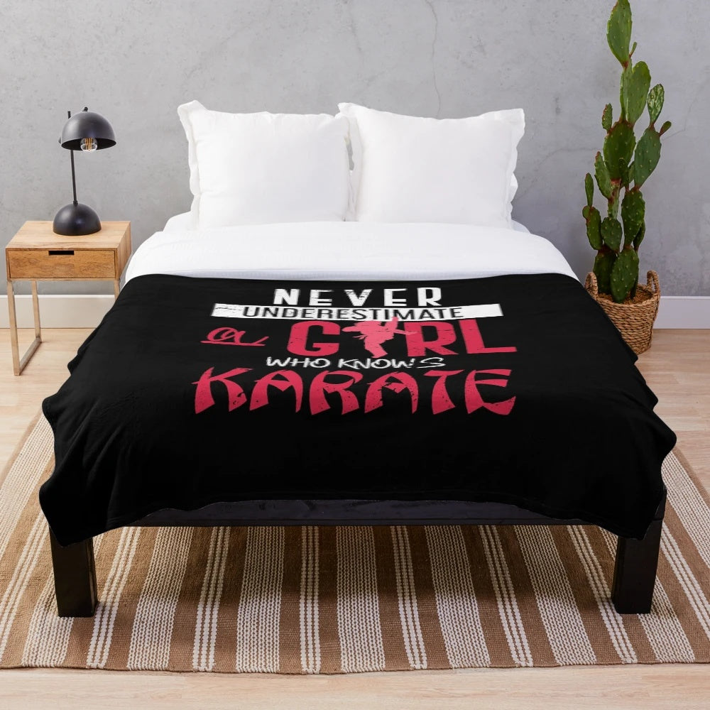 Cozy plush blanket featuring a karate girl design for martial arts enthusiasts