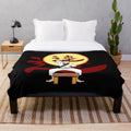 Karate-inspired plush blanket with karateka, chop, and colored belt imagery