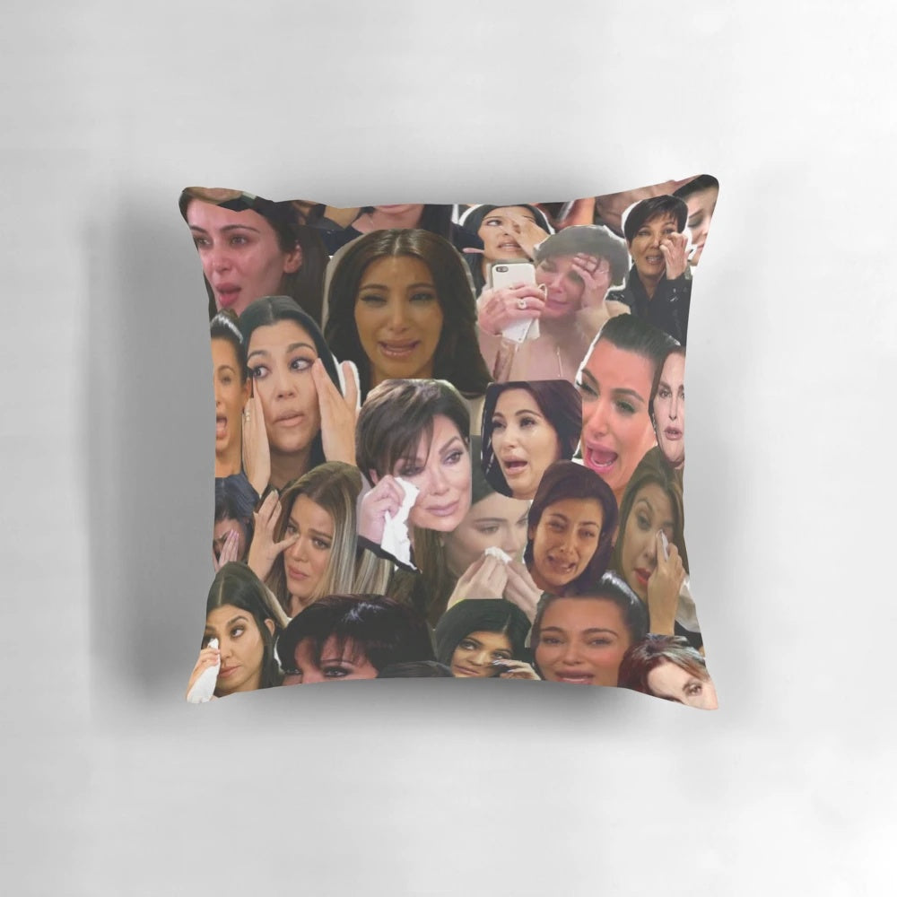 Kardashian Crying Collage Decorative Pillow featuring an artistic collage of Kardashian family members
