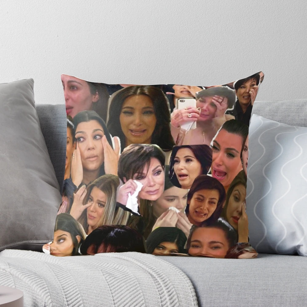 Kardashian Crying Collage Decorative Pillow featuring an artistic collage of Kardashian family members