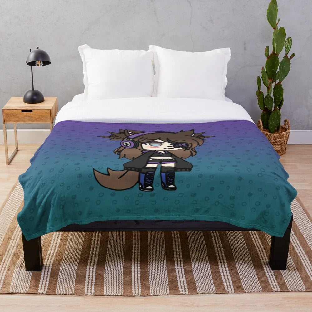 Karin the Gacha Life inspired pastel goth girl with an eye patch on a plush blanket