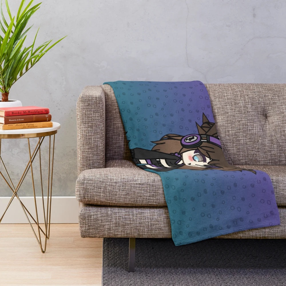 Karin the Gacha Life inspired pastel goth girl with an eye patch on a plush blanket