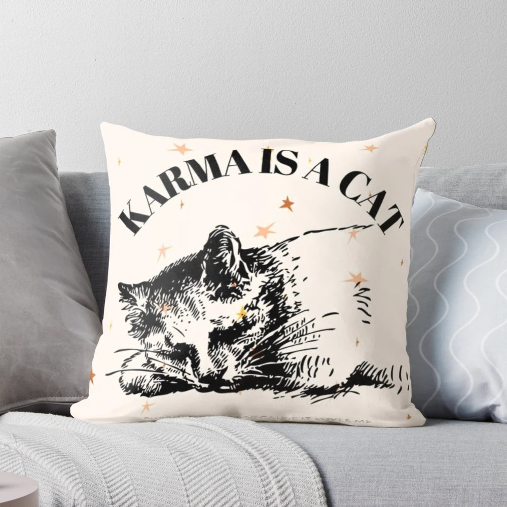 Karma cat pillow featuring Taylor Swift's album "Karma