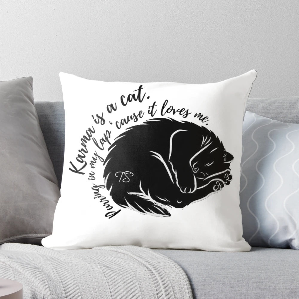 Karma is a Cat Pillow featuring Taylor Swift lyrics and a cute cat design