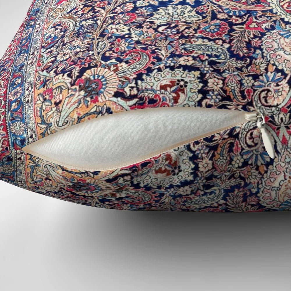 Kashan Persian rug inspired boho chic throw pillow with intricate geometric patterns and nature-inspired designs