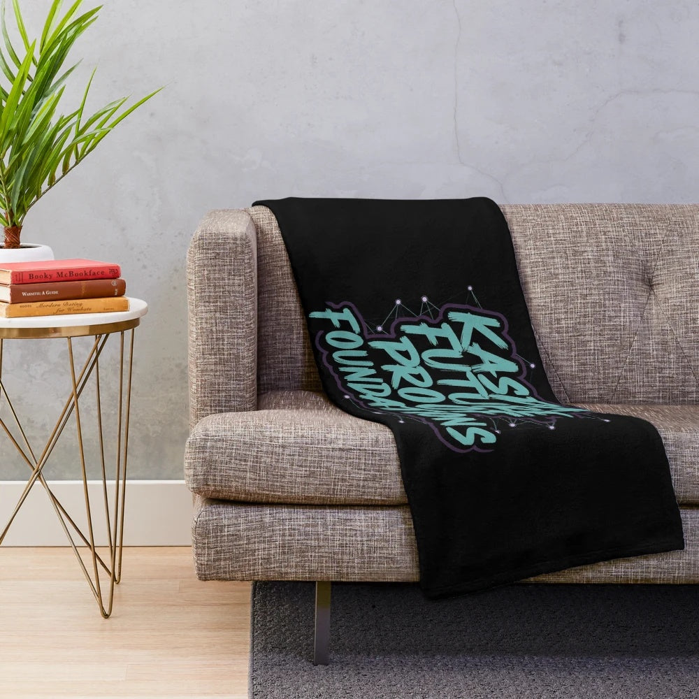 Kaspa cryptocurrency-themed plush blanket with digital culture design