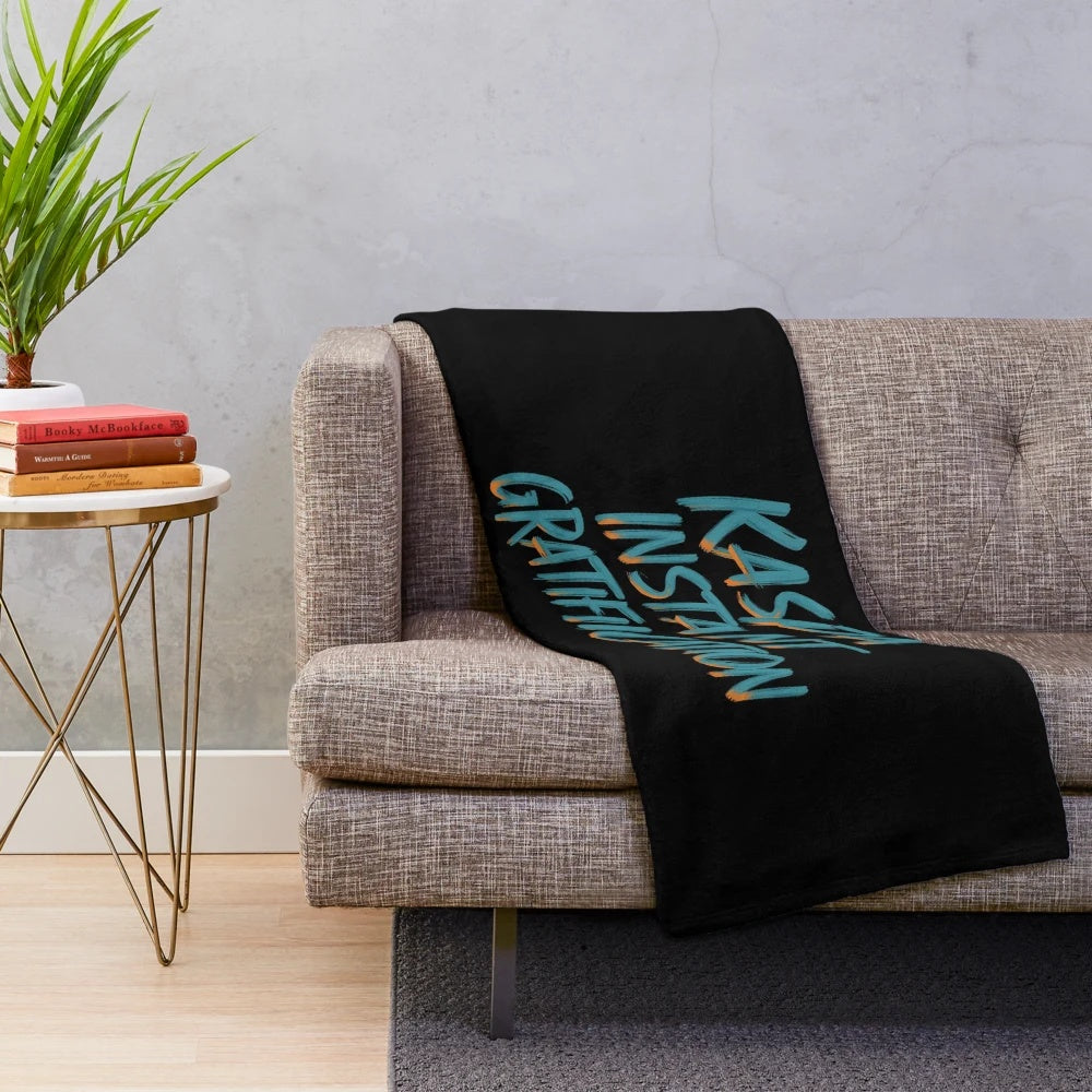 Kaspa cryptocurrency-inspired plush blanket featuring digital art and blockchain symbols