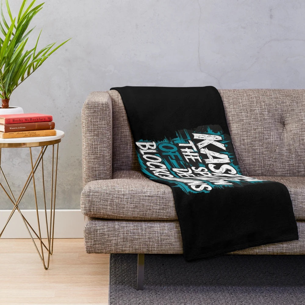 Kaspa-inspired plush blanket with blockchain and cryptocurrency design