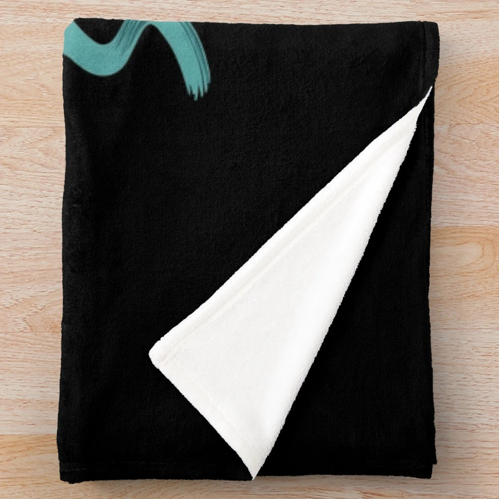 Cozy Kaspa-inspired plush blanket with cryptocurrency and blockchain motifs