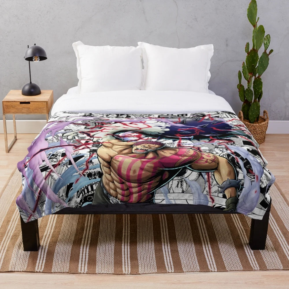 Katakuri-inspired plush blanket featuring one piece characters
