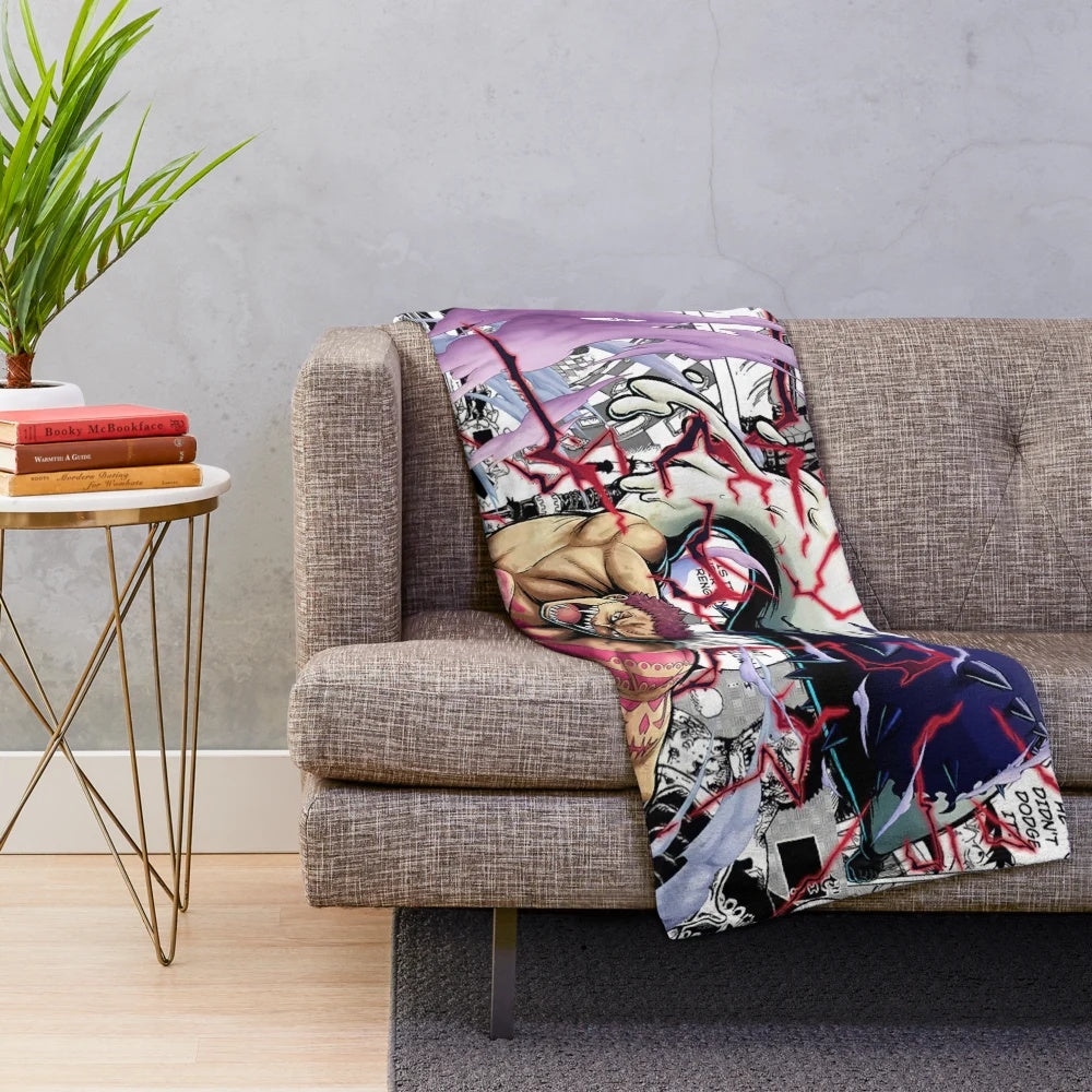 Katakuri-inspired plush blanket featuring one piece characters