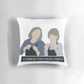 Kath and Kim inspired throw pillow featuring the characters Prude and Trude