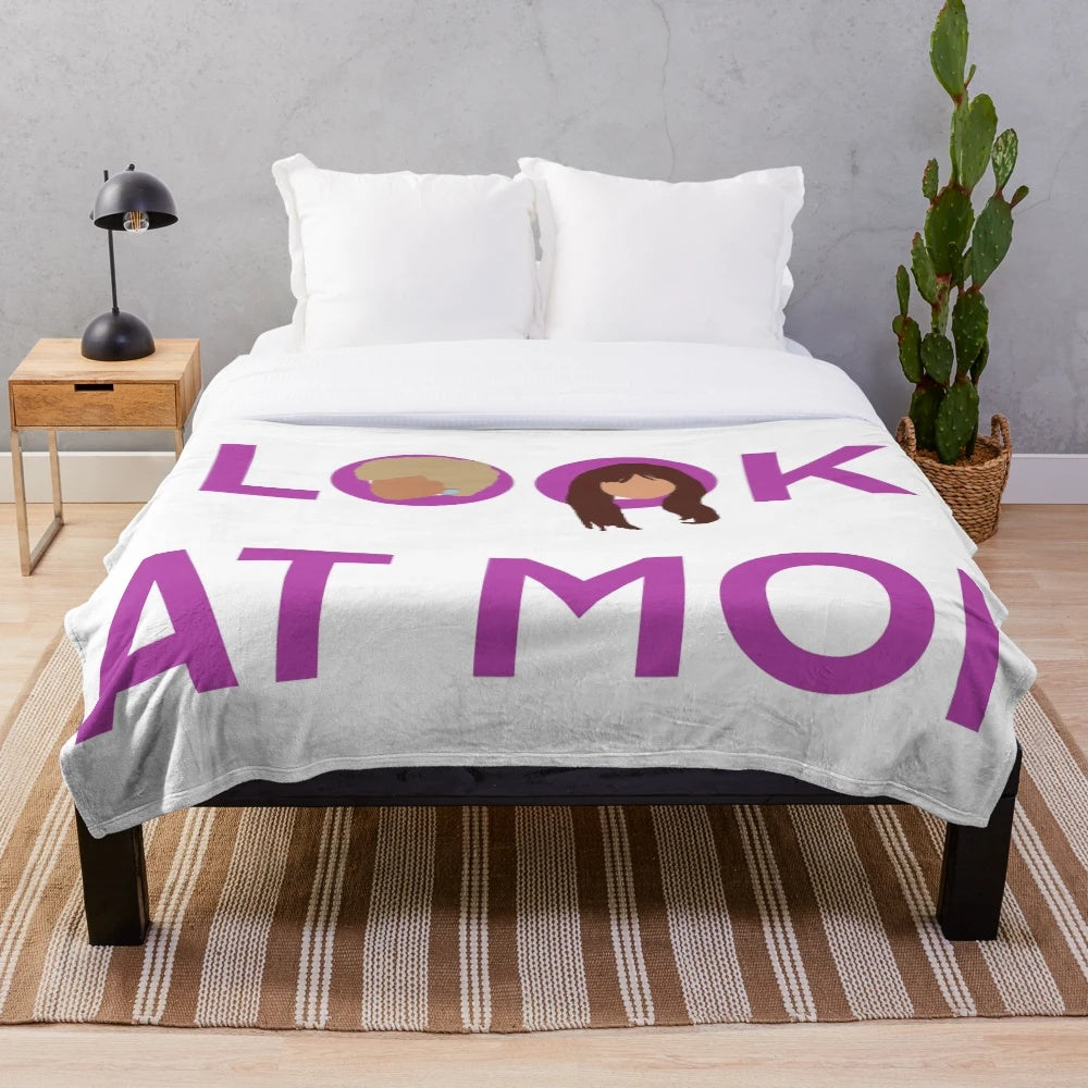 Kath and Kim inspired plush blanket with "Look at Moi" design
