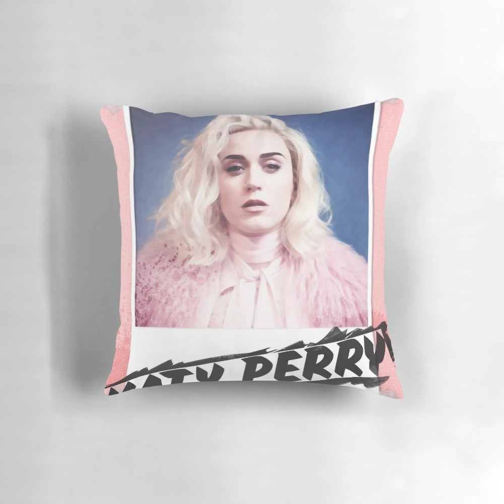 Katy Perry themed decorative pillow featuring the pop star's iconic imagery and lyrics