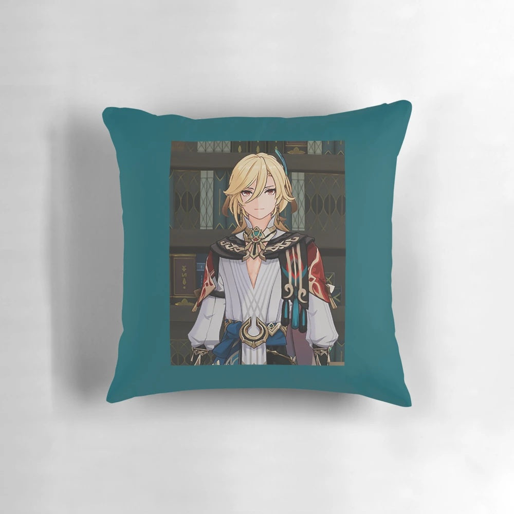 A cozy and charming Kaveh pillow, featuring the beloved Genshin Impact character from the Sumeru region.