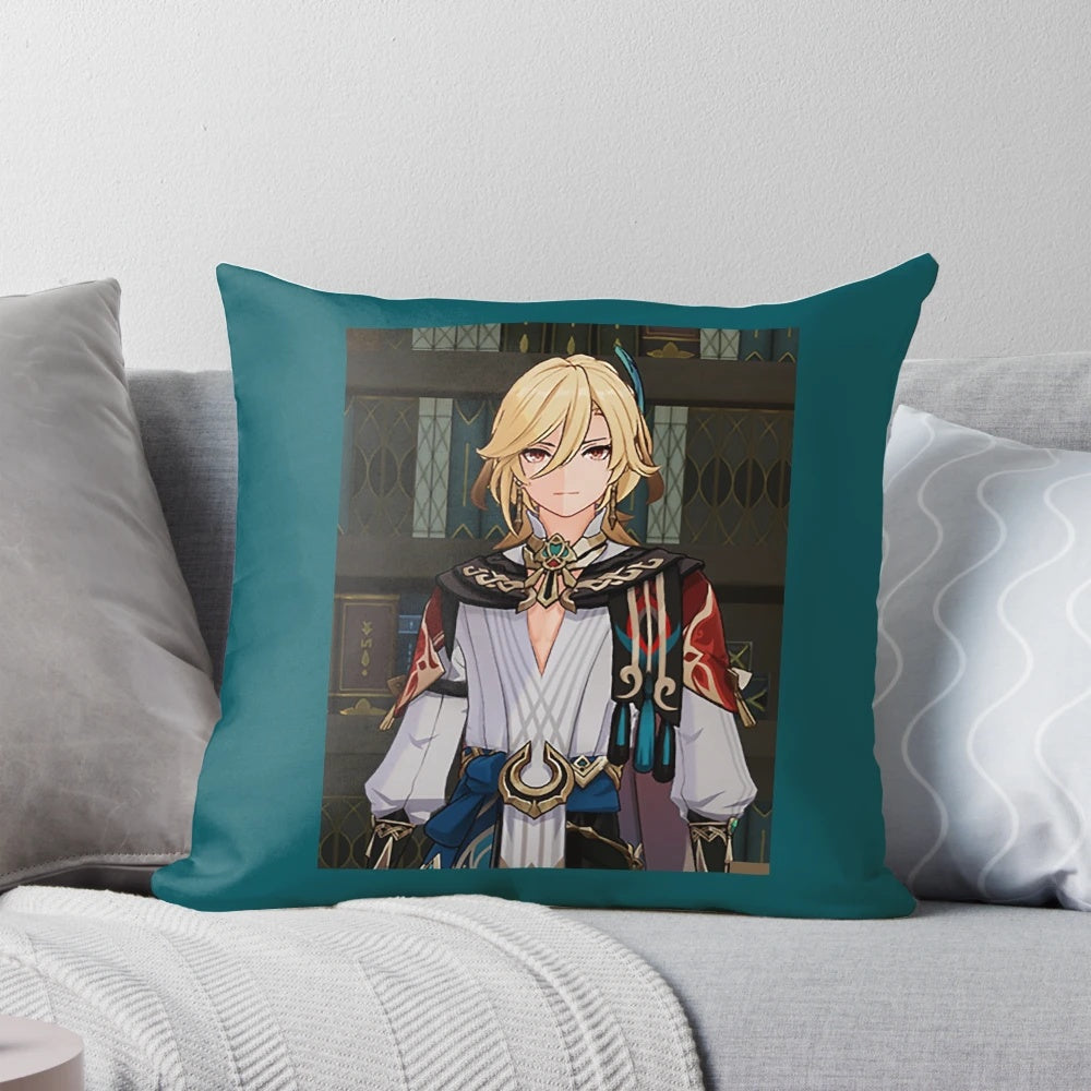 A cozy and charming Kaveh pillow, featuring the beloved Genshin Impact character from the Sumeru region.